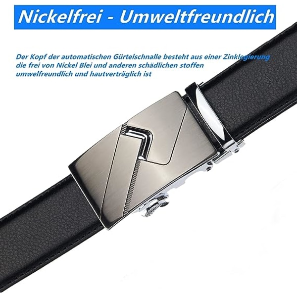 Herrbälte Läder Spänne Bälte för Män 110-130cm Bred Svart Automatisk Spänne Bälte
