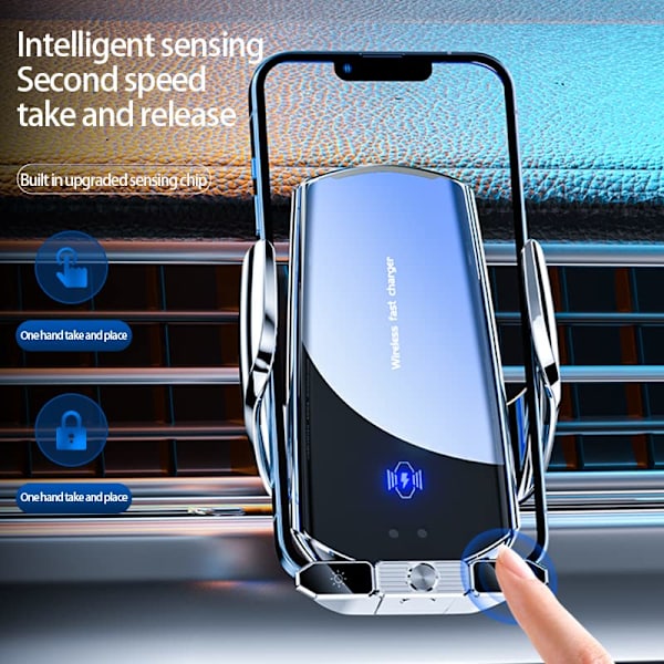 Trådløs bil lader mobiltelefon holder - 15W hurtig lading intelligent automatisk klemme luftuttak trådløs magnetisk hode lading USB-grensesnitt (svart