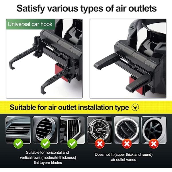 Bilkopholder (Lysegrå), Universal Drikkekopholder, Multifunktionel Auto Kopholdere Flaskeholder Drikkeholder Dåseholder til Bilens Luftventil