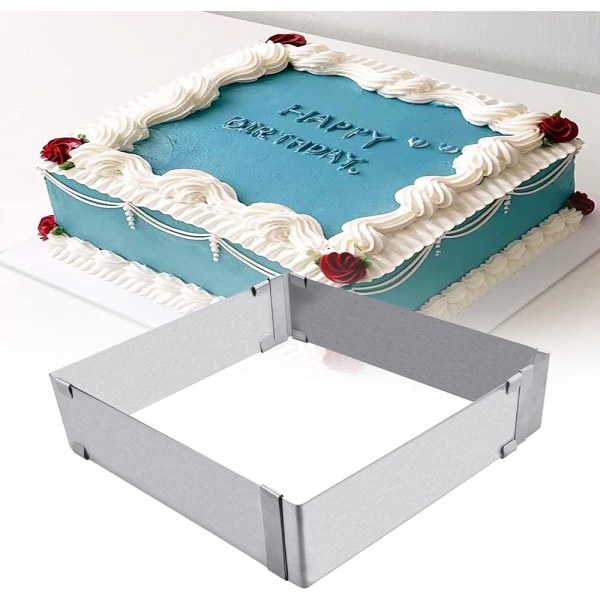 Justerbar firkantet kakeform Utvidbar rektangulær kakeform i rustfritt stål Mousse kakeform Kake Tiramisu Dessert Bakeverktøy (15*15*5cm-28*