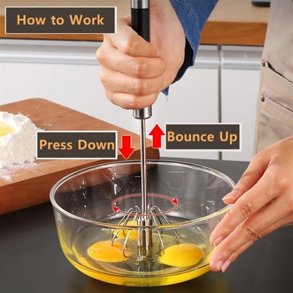 Visp, Halvautomatisk Handmixer, Rostfri Manuell Äggvisp, Multifunktionell Roterande Visp för Vispning, Visning och Blandning, Gåva till Barn