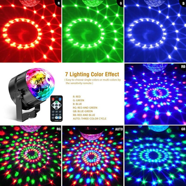 Discolys, 2 stk. 7 farver RGB 360° Rotation diskokugle med fjernbetjening, Tilslut bærbar computer og leg legeplads med vokal ordre til fest bar klub dekoration