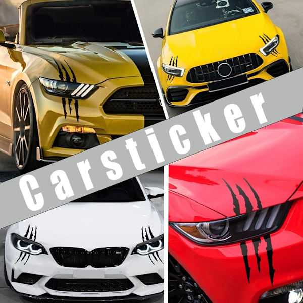 Bilsticker Klor Scratch, 2 stk. Klo Merke Bil Dekal Svart Klo Merker Frontlykt Dekal Klo Merke Klistremerke Vanntett Monster Klo Scratch Dekal for Bil