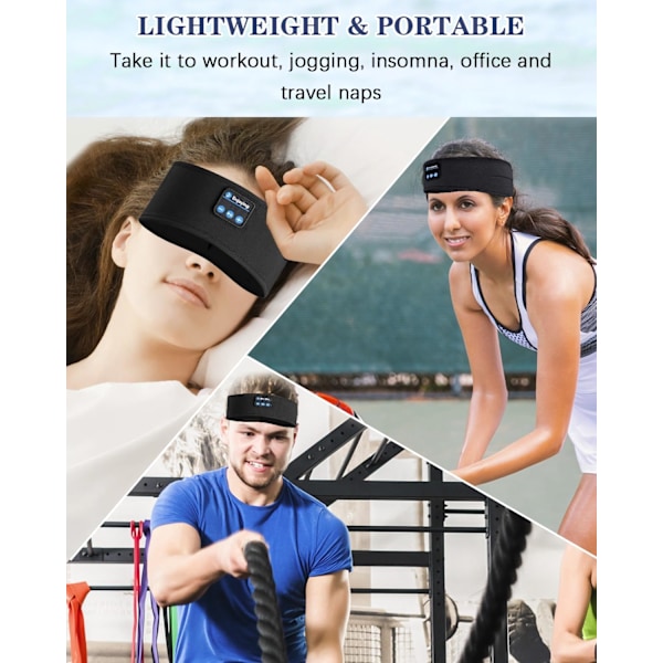 Bluetooth Sömnhörlurar Pannband - Ultratunna HD Stereo Högtalare, Mjuk Design för Sidosovare, Yoga & Avkoppling (Svart)