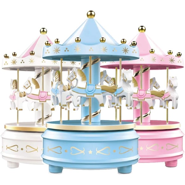 Carousel Music Box - Easy Twist, Blue - 4 Horse Classic Decor, Me