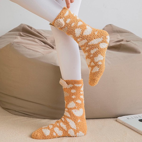 Damstrumpor i plysch, vintertjockade varma fleece-tofflor, tecknade bekväma och mjuka strumpor (orange)
