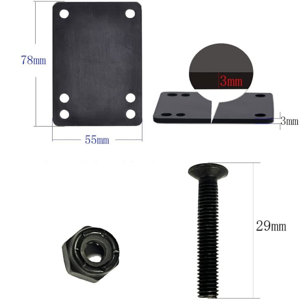 4-delade (svarta) skateboardhjul 52mm 95A, PU-förmåga 80% utbyteshjul med ABEC-9 608 RS kullager för skateboards