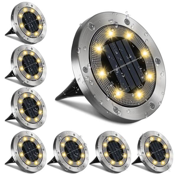 Solcellslampor för marken, 8 LED IP65 Vattentäta varmvita solcellslampor för utomhusbruk, trädgård, gångväg, uteplats (8-pack)