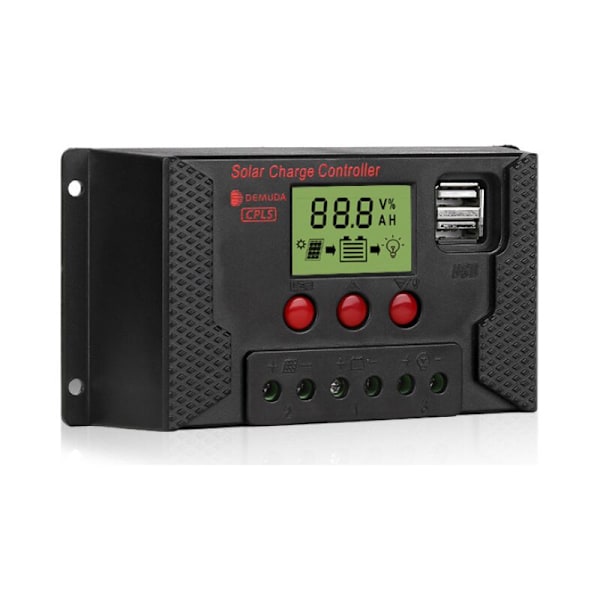 30A Solpanel Controller, 12V 24V Intelligent Batteriregulator, Solpanel Regulator med Justerbart LCD Display, Dobbelt USB Port