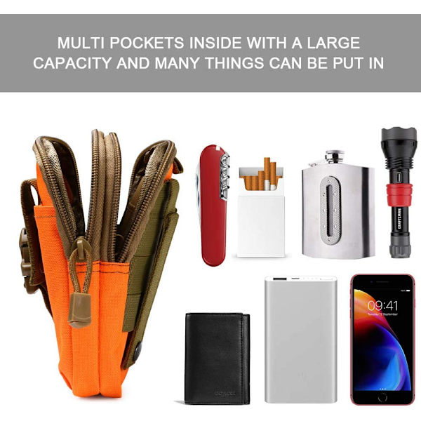 Taktisk bältesväska, nylonbältesväska - Orange - Multifunktionell Molle EDC-gadgetväska för telefon, utomhus, vandring, bergsklättring och cykling