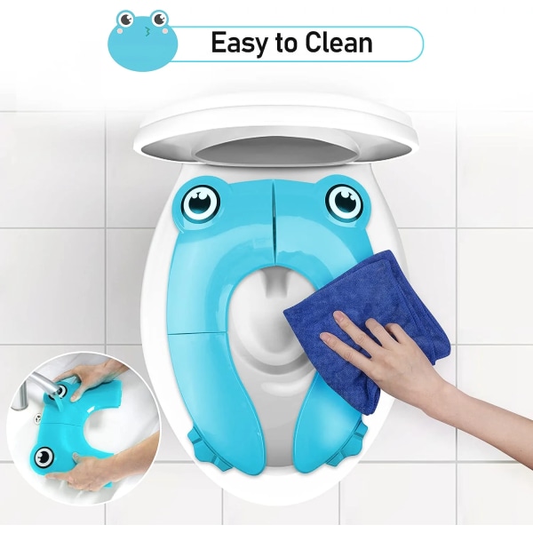 Lasten WC-istuin, taitettava lasten WC-istuin, matkalla käytettävä WC-istuin, taitettava lasten WC-istuin, matkalla käytettävä taitettava WC-istuin, 1 kantokassi, sininen sammakko