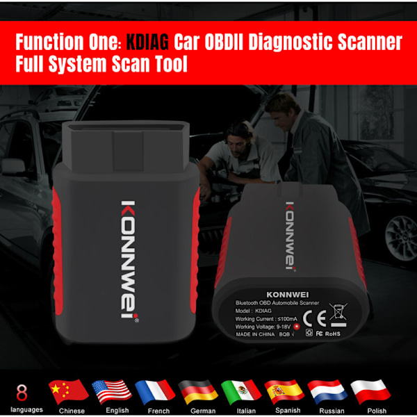 KONNWEI KDIAG Bildiagnoseinstrument Fuld System ABS Airbag Bremseklods Multifunktionel Diagnosescanner