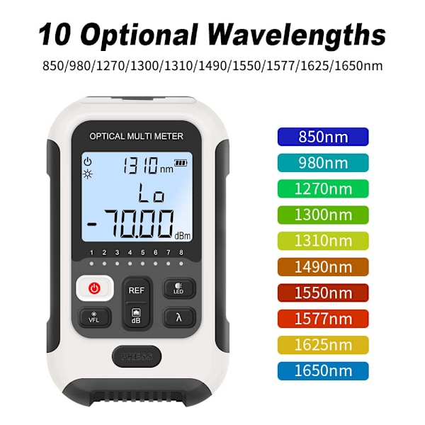 TM570 Gjenladbar Batteridrevet 3 i 1 Fiberoptisk Tester, Fiberoptisk Effektmeter med 15mw Visuell Feilsøker og RJ45 Kabel Tracker