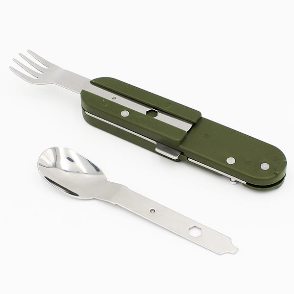 5 i 1 rustfrit stål camping service, udendørs camping værktøjer, udendørs service, multifunktionelt foldbart service, rejseservice (2 stk.)