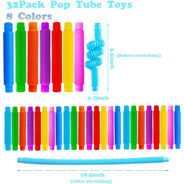 32-pakning Pop Tubes, Fidget Tubes for barn og voksne Sensorisk Fidget Toy Set for stress og angstlindring Læringsleker for barn