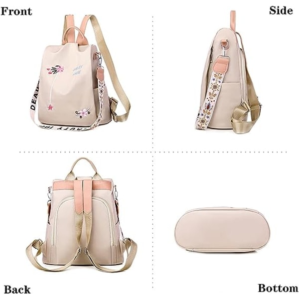 Floral Embroidered Shoulder Bag (Khaki),Girls Anti Theft Travel Backpack,Lightweight Fashion Daypack School Waterproof Ladies Fashion,Handbag Girls