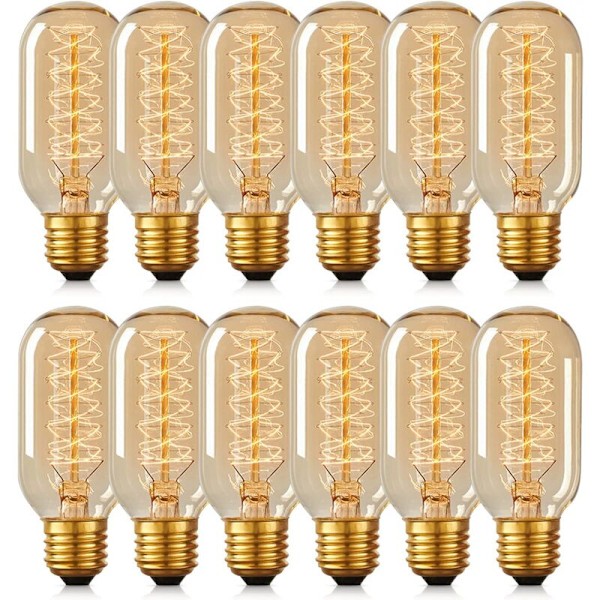 12 T45 Edison 40W pærer 40w Wolframlampe Retro Spiral 220V