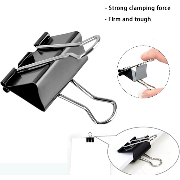 Sort - 12 pakke mappe - 41mm - Æske med multifunktionelle papirclips - Binder - Metal tegneclips til noter - Skrivepapir -