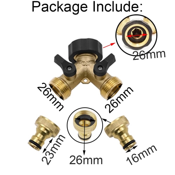 2-veis slangefordeler 2-veis kraftig messing hageslangekobling kranfordeler for plen og hage (1 pakke)