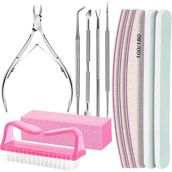 Nail care tool set, nail file 100/180, nail buffer, cuticle nipper, cuticle trimmer, cuticle pusher, inline toenail lifter