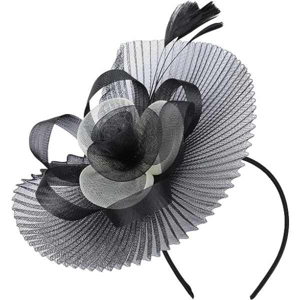 Svart - Peruk Dam Hibi Wedding Feather Hat med blommor och fea
