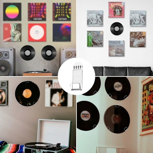 12 stk. Væghylde til vinylplader, Støtte til vinylplader uden gennemsigtig boring, Opbevaringsstøtte til akrylalbum med selvklæbende ribbe