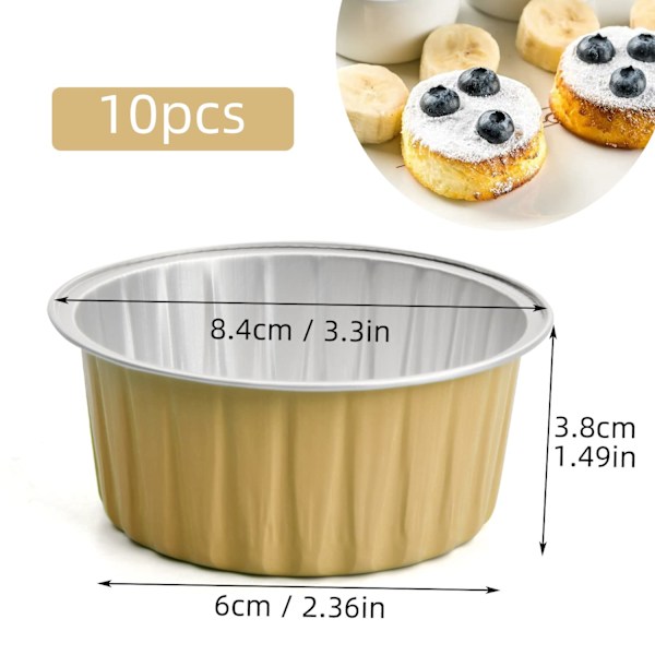 Sæt med 10 mini tærteforme quiche tærteforme, muffin cupcake kopper, æg tærte buddingform DIY værktøjer, non-stick belægning quiche bageforme (guld)