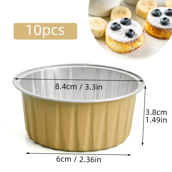 Set med 10 minipieformar Quiche Pie Tartformar, Muffin Cupcake-formar, Äggform Puddingform DIY-verktyg, Non-Stick Coating Quiche Bakformar (Guld)