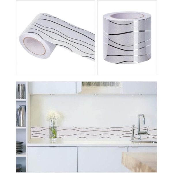 1 Sølvbølge tapet 5cm x 500cm Vægform Murmalerier Murmalerier Klæbende Murale Klæbende Pvc Pvc