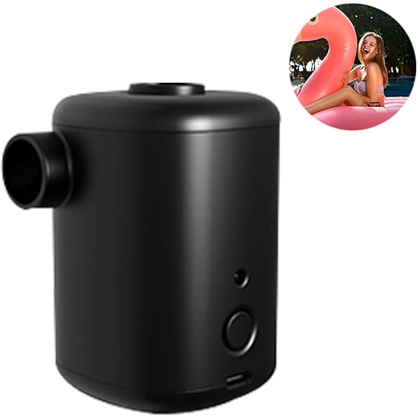 Bærbar luft pumpe, elektrisk luftmadras pumpe til oppustelige med 3000mAh batteri, mini oppustelig pumpe med 4 dyser, USB genopladelig hurtig til at oppuste/tømme til pool flydere, svømmering, sort