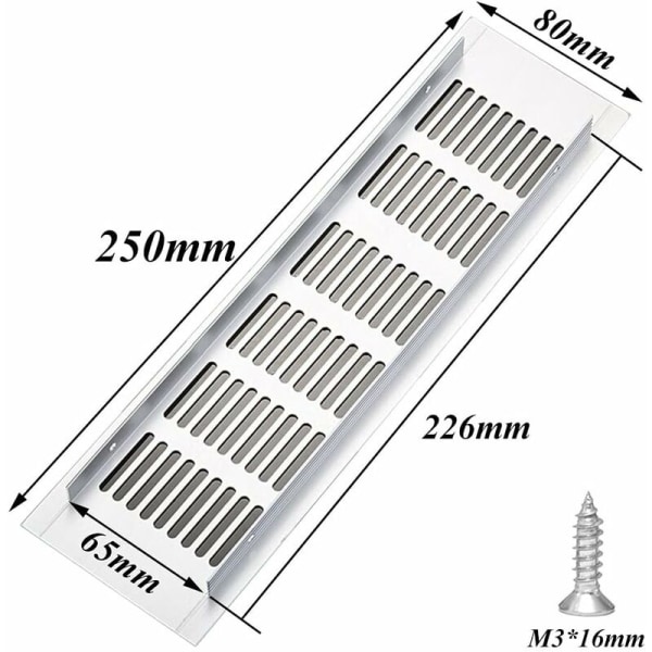 2 pieces of rectangular ventilation grille, aluminum ventilation grille, outdoor ventilation grille 80x250mm