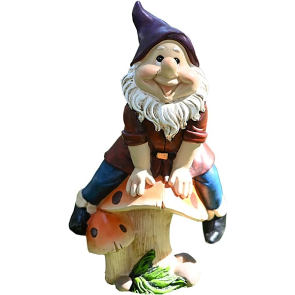 Hagegnom Statue, Resin Naughty Gnome Sittende på Sopp Hagefigurer, Fegnom Skulpturer Ornament Juledekorasjon for Utendørs Hage