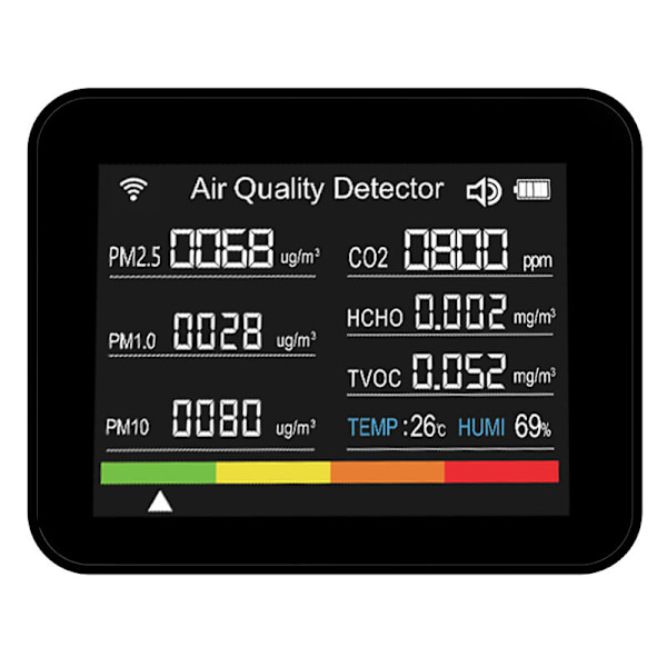 Intelligent luftkvalitetsmätare TUYA WIFI 13 i 1 CO2-detektor CO2/TVOC/HCHO/PM2.5/PM1.0/PM10/Temperatur/FUKTIGHET/TIMME/DATUM/LARM/TID/KRONOMETER