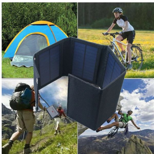5V 15W USB Solcellelader Bærbar Solcelle Vandtæt Solbatteri Oplader Solpanel USB Powerbank med 5 Solpaneler d
