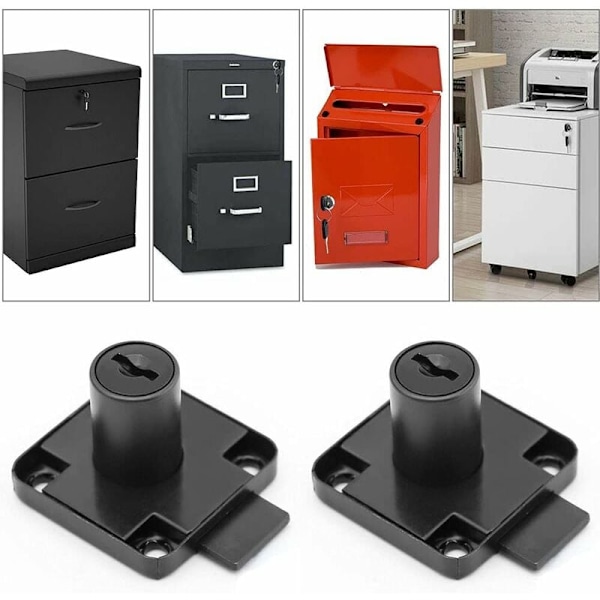 2 stycken svarta byrålådlås legeringslås med 4 nycklar lås möbler för kontor för skrivbord brevlåda skåp 1622mm