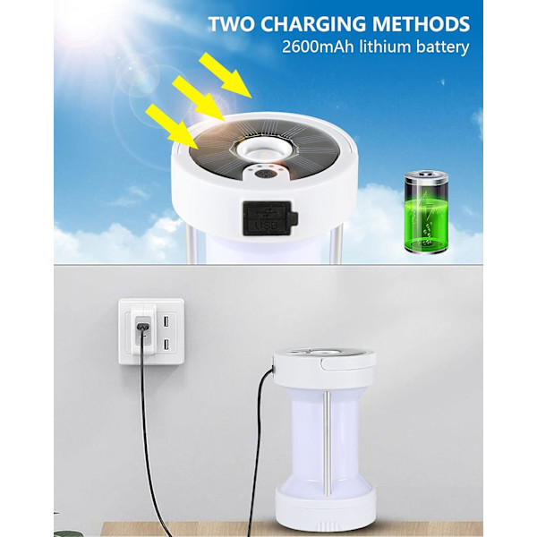 Hvid - 1 stk. Solcelle Camping Lys Genopladelig LED Lanterne 1800mAh Vandring Lommelygte Udendørs Solcelle Lampe Telt Lys Camping/Fiske/Strømsvigt