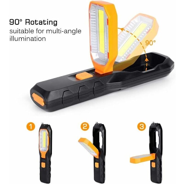 LED arbetslampa för verkstad, COB magnetisk inspektionslampa med 4 ljuslägen, uppladdningsbar campinglampa med 80/280 lumen för bil, reparation, garage,