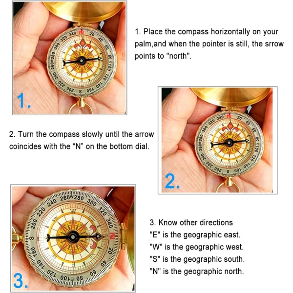 Navigationskompass, gammaldags fickkompass med lysfunktion, vattentät militärkompass för camping, orientering, vandring, promenader och