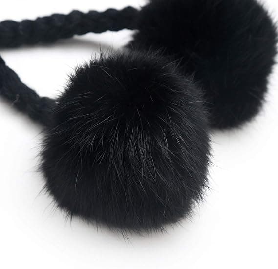 Dammössa med öronlappar i fuskpäls, varm vintermössa med fleecefoder, stickad termisk mössa med pompom