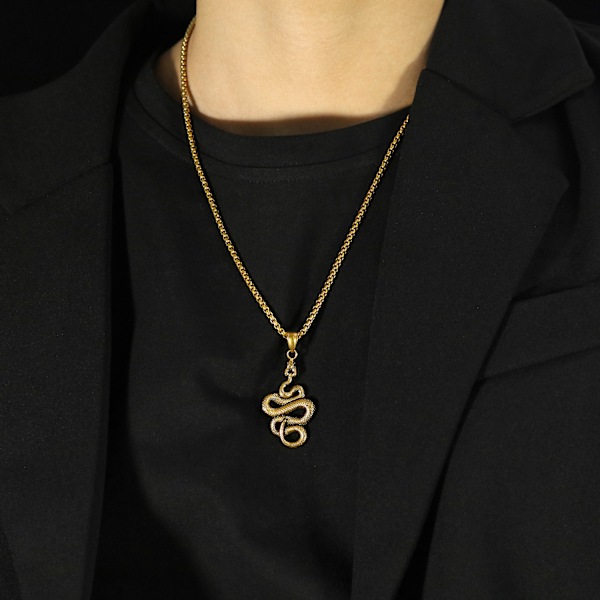 Street hip-hop trendy herre titanium stål python vedhæng halskæde guld