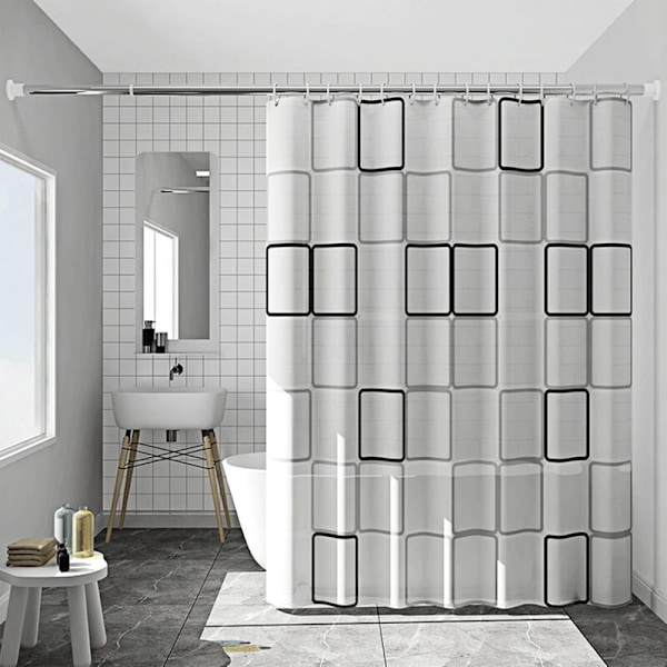 Anti-fugt bruseforhæng 180x180 cm, Vaskbart Peva stof bruseforhæng, med kroge, vandtæt, antibakterielt og hurtigtørrende