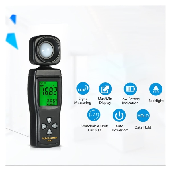 Mini bärbar LCD-digitaldisplay Illuminometer Luminometer Fotometer Luxmeter Ljusmätare 0-200000