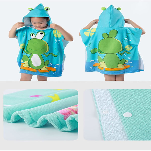 Barnbadponcho, Barnbadhandduk (Grön), Strandhandduk med Huva, för Hembadrum, Strand, Pool