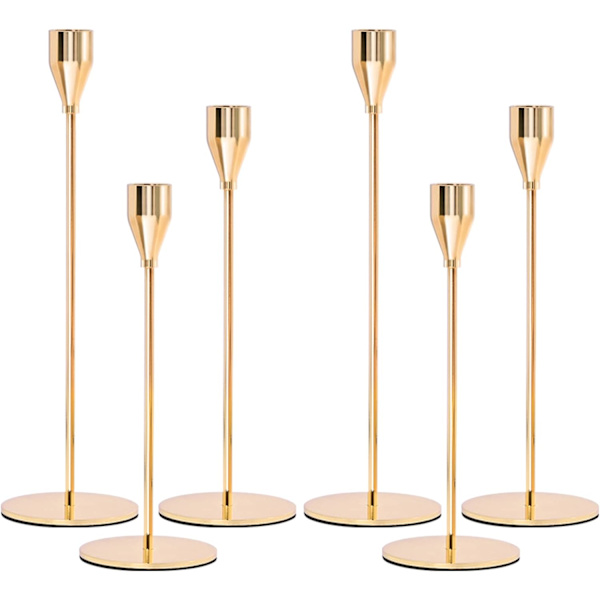 Guld Ljusstakar Set om 6, Ljusstakar Metall Hög Ljusstake för Spetsljus Hållare Passar 3/4 Tum Tjock Ljus för Bröllop, Vardagsrum