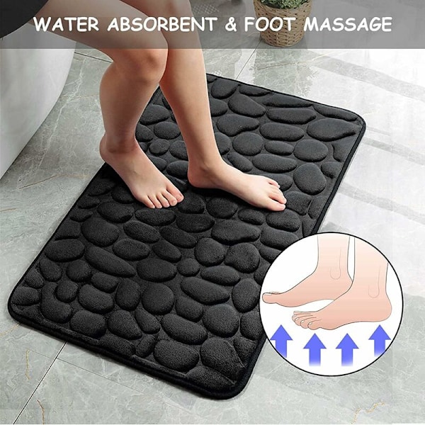 Antiskrid bademåtter i memory foam stretch, absorberende maskinvaskbart badeværelsestæppe, badeværelsesbruser måtte, 40 x 60 cm, sort