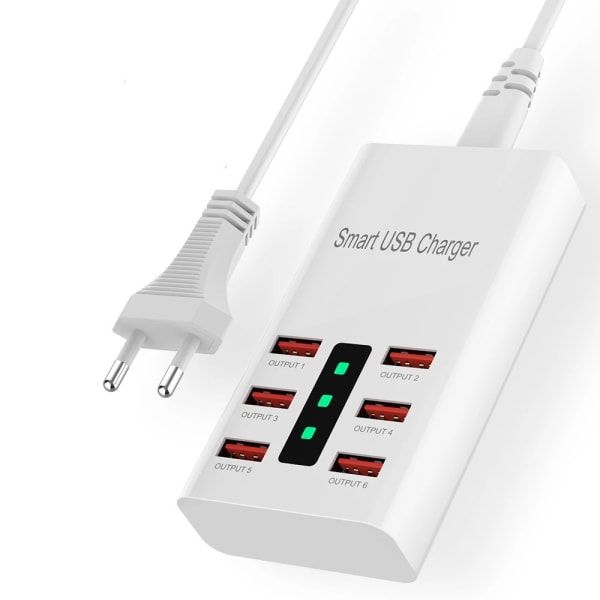 Drevet USB-hub, 6-porters USB-strømskinne i aluminium med ekstern 5V/2A strømforsyning Multi-port USB-hub,...