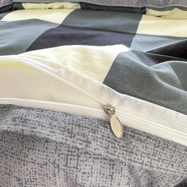 Bomullsrutig Drottningstorlek Bomullsduntäcke Örngott Set Omvändbar Beige Khaki Grå Svart Rutig 4 Delar B