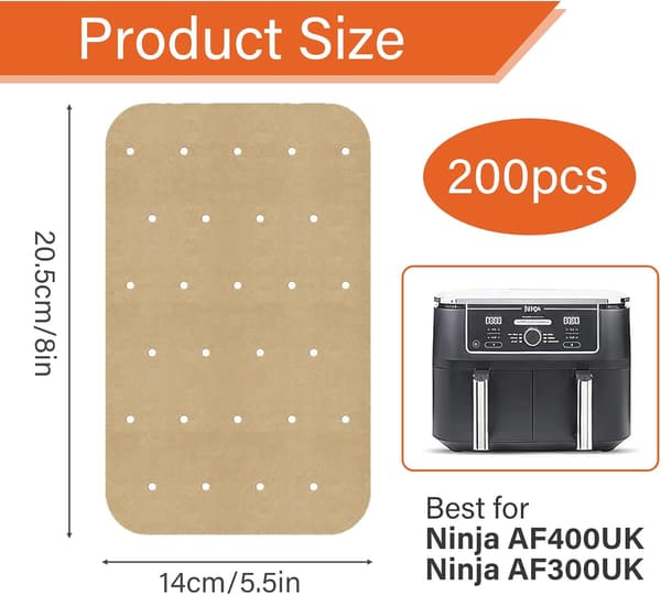 Airfryer papir liners, engangs airfryer liners dobbelt lag bakepapir, 200 stk
