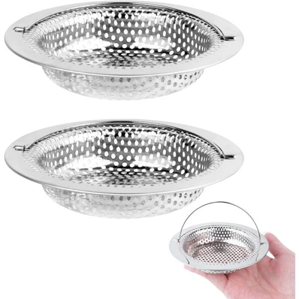 Parti med 2 diskbänksfilter, avloppsfilter i rostfritt stål med lyftbart handtag, 8 cm avloppsfilter, diskho diskho kök, 11 cm x höjd 2 cm