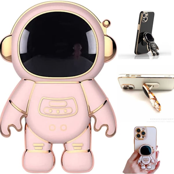 Søt skjult astronaut telefonholder (svart og rosa), sammenleggbart stativ for nettbrett og telefon, kreativ justerbar retro nettbrett telefon grep ringholder ABS